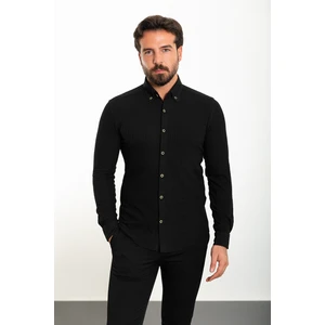 Çizgili Siyah Slim Fit Erkek Gömlek