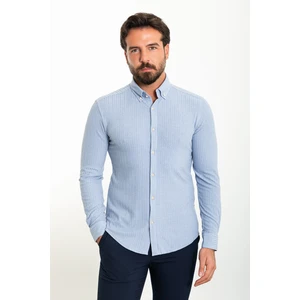 Çizgili Mavi Slim Fit Erkek Gömlek