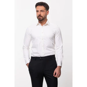 Düz Ekru Rengi Slim Fit Saten Klasik Erkek Gömlek
