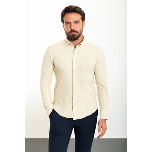 Çizgili Taş Rengi Slim Fit Erkek Gömlek