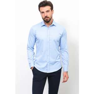 Düz Açık Mavi Rengi Slim Fit Saten Klasik Erkek Gömlek