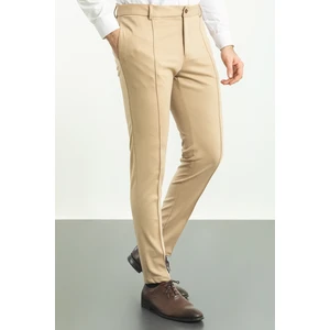 Bej Rengi Super Slim Fit Çizgi Detaylı Erkek Pantolon