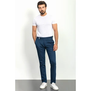 Pileli İndigo Rengi Slim Fit Erkek Pantolon