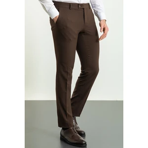 Düz Kahverengi Slim Fit Klasik Erkek Pantolon