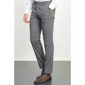 Ekoseli Antrasit Rengi Slim Fit Klasik Yün Erkek Pantolon