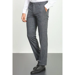 Ekoseli Siyah Renk Slim Fit Klasik Yün Erkek Pantolon