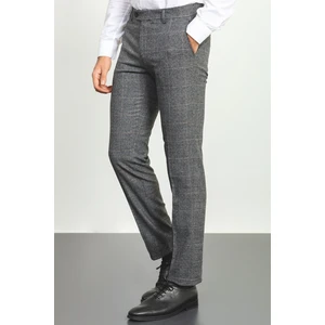Ekoseli Siyah Renk Slim Fit Klasik Yün Erkek Pantolon