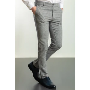 Desenli Siyah Renk Super Slim Fit Keten Erkek Pantolon