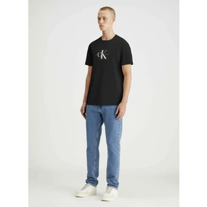 Calvin Klein Jeans Bisiklet Yaka Baskılı Siyah Erkek T-Shirt J30J326863BEH Dıstressed Monologo