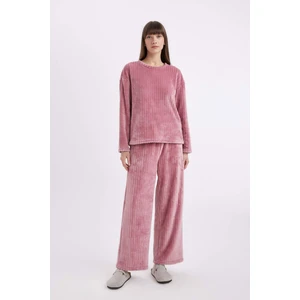 Fall in Love Pijama Takım Welsoft Pelüş Basic Düz Uzun Kollu Üst Geniş Bol Paça Beli Lastikli Alt A3355AX24AU