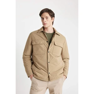 Erkek Bej Su İtici Slim Fit Dar Kesim Gömlek Yaka Çıtçıt Kapamalı Cepli Şişme Mont D1230AX24WN