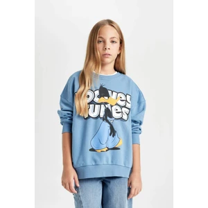 Kız Çocuk Mavi Looney Tunes Oversize Geniş Kalıp Bisiklet Yaka Sweatshirt D2982A824AU
