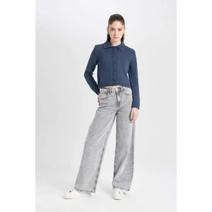 Regular Fit Polo Yaka Basic Düz Düğmeli Triko Hırka D5395AX24AU