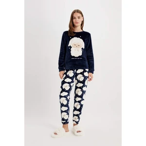 Fall in Love Pijama Takım Welsoft Pelüş Bisiklet Yaka Baskılı Uzun Kollu Üst Desenli Beli Lastikli Alt A3352AX24AU