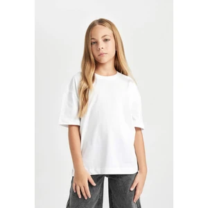 Kız Çocuk Oversize Geniş Kalıp Bisiklet Yaka Basic Düz Kısa Kollu Tişört D3345A824AU