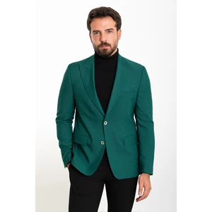 Düz Yeşil Slim Fit Geniş Yaka Yün Erkek Ceket