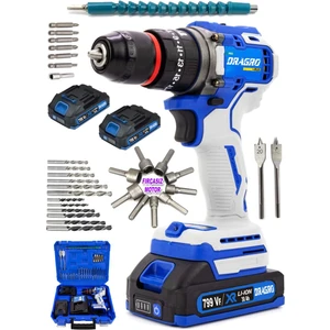 Alman 21 V Darbeli Çelik Mandren Kömürsüz Motor  Çift Akülü Şarjlı Vidalama Matkap