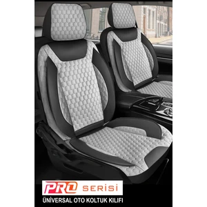 Kurra Store Hyundai Ioniq Uyumlu Tam Set Pro Lüks Oto Koltuk Kılıfı Deri ve Kabartmalı Gri Kumaş