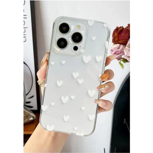 3gen Case Apple iPhone Modelleri Uyumlu Beyaz Kalpler Desenli Şeffaf Silikon Kılıf