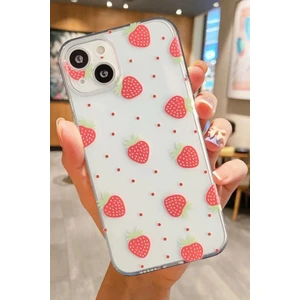 3gen Case Apple iPhone Modelleri Uyumlu Çilek Desenli Şeffaf Silikon Kılıf