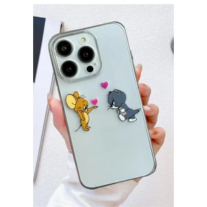 3gen Case Apple iPhone Modelleri Uyumlu Sinirli Tom Jerry Desenli Şeffaf Silikon Kılıf