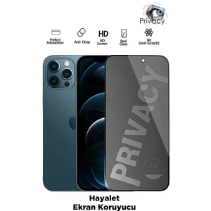 İphone 12 Pro Max Uyumlu Tam Kapatan Hayalet Ekran Koruyucu Privacy Tamperli Kırılmaz Cam