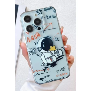 3gen Case Apple Iphone Modelleri Uyumlu Sevimli Astronot Nasa Desenli Şeffaf Silikon Kılıf