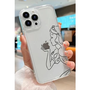 3gen Case İphone 14 Pro Max Uyumlu Elma Tutan Çizgi Prenses Desenli Şeffaf Silikon Kılıf