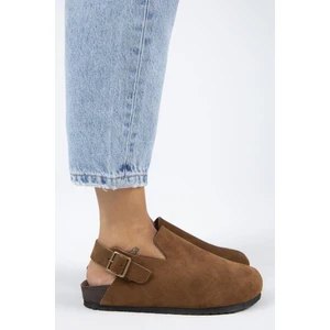 Holly 2 Kadın Deri Hakiki Deri Kemerli Tokalı Sabo Taba Sandalet