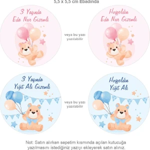 Birim Etiket Isme Özel Hoşgeldin Bebek Etiketi Sticker 70 Adet