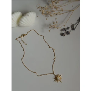 Vola Collection Handmade Pirinç Üzeri Altın Kaplama Kuzey Yıldızı Taşlı Kadın Kolye-Beyaz Aurora- White