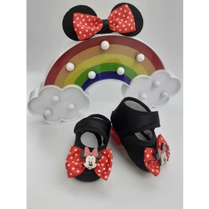 Vavbaby Minnie Siyah Renk Kız Bebek Bandana ve Ayakkabı 0-6 Ay Şirin Sevimli Rahat Yumuşak Taban
