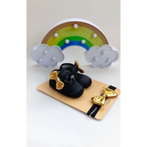 Vavbaby Gold Chic Kız Bebek Bandana ve Ayakkabı 0-6 Ay Şirin Sevimli Rahat Yumuşak Taban