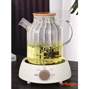 Vakumlu Bambu Kapaklı Isıya Dayanıklı Borosilikat Cam Demlik, Süzgeçli Demlik (1800 Ml) Ekg-Lemonade