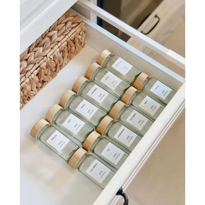 12'li Baharat Kavanozu Bambu Lüx Kapaklı Kavanoz Serpme Başlıklı Baharatlık Türkçe Etiketli