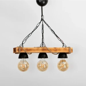 Doğal Ahşap 3 Lü Şapkalı Halatlı Rustik Tasarım Şık Avize