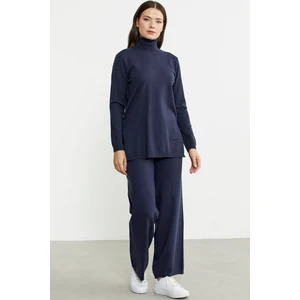 Tam Balıkçı Yaka Kazak Pantolon Triko Takım - Lacivert