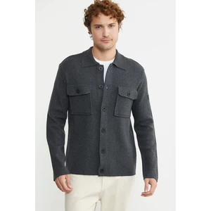 Polo Yaka Düğmeli Yünlü Triko Hırka - Antrasit