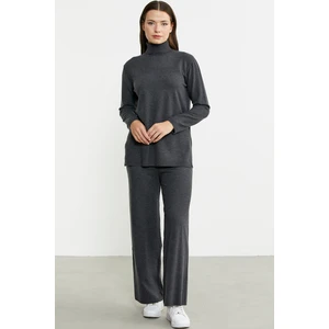 Tam Balıkçı Yaka Kazak Pantolon Triko Takım - Antrasit