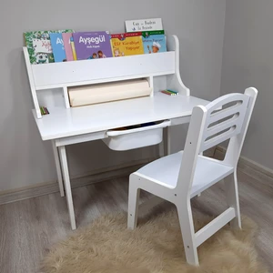 Aktivite Masa Sandalye Seti,2-7 Yaş- Kitaplıklı-Rulo Aparatlı-(Plastik Çekmece Pakete Dahil Değildir)