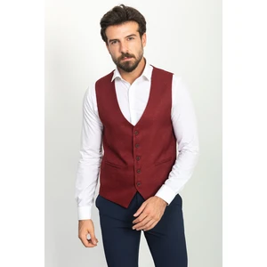 Desenli Bordo Rengi Slim Fit Klasik Yün Erkek Yelek