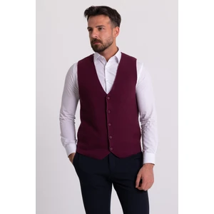 Dokulu Bordo Slim Fit Triko Erkek Yelek