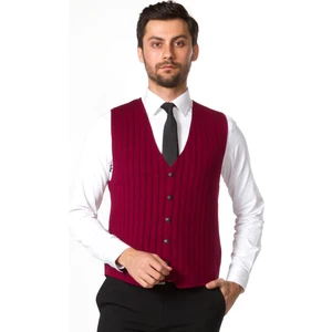 Çizgili Bordo Siyah Renk Slim Fit Triko Erkek Yelek