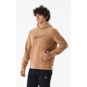 Yazı Nakışlı Kanguru Cepli Kapüşonlu Polar Sweatshirt