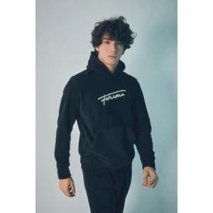 Yazı Nakışlı Kanguru Cepli Kapüşonlu Polar Sweatshirt