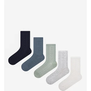 Classy Jacquard 5li Lacivert Gri Beyaz Soket Çorap