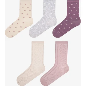 Dot Jacquard 5li Mor Pembe Soket Çorap