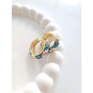 Vola Collection Çelik Gold Mineli Mavi Botanik Kadın Küpe