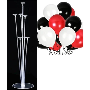 Balon Diyarı Balon standı 15 Adet Kırmızı, Siyah ve Beyaz Balon Set