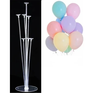 Balon Diyarı 7'li Balon Standı ve 15 Adet Karışık Makaron Balon Set